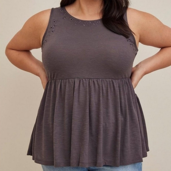 Torrid Embroidered Tie Back Babydoll Tank - Picture 1 of 4